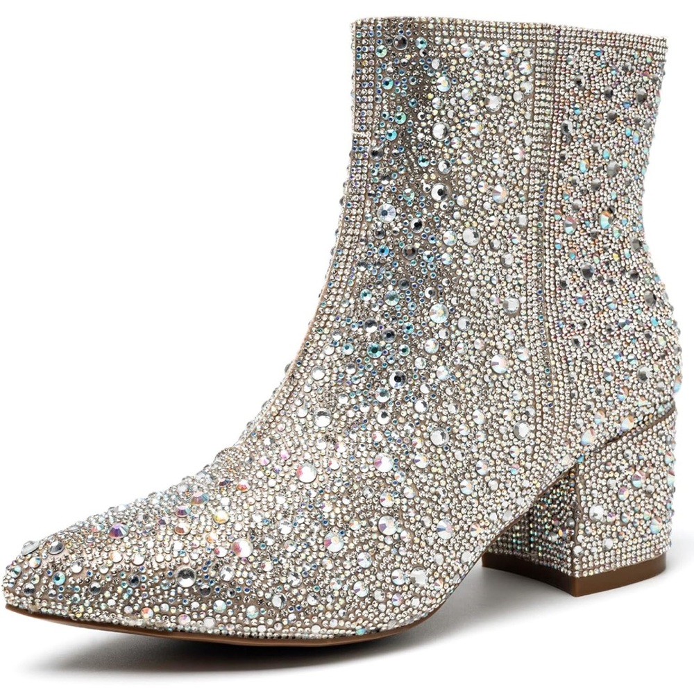 Elegant Silver Rhinestone Ankle Boots